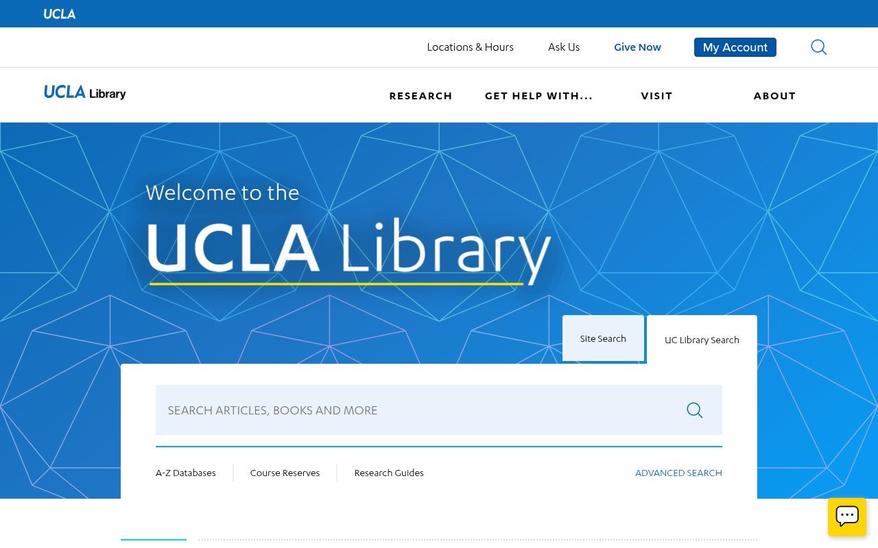 Homepage screenshot of library.ucla.edu