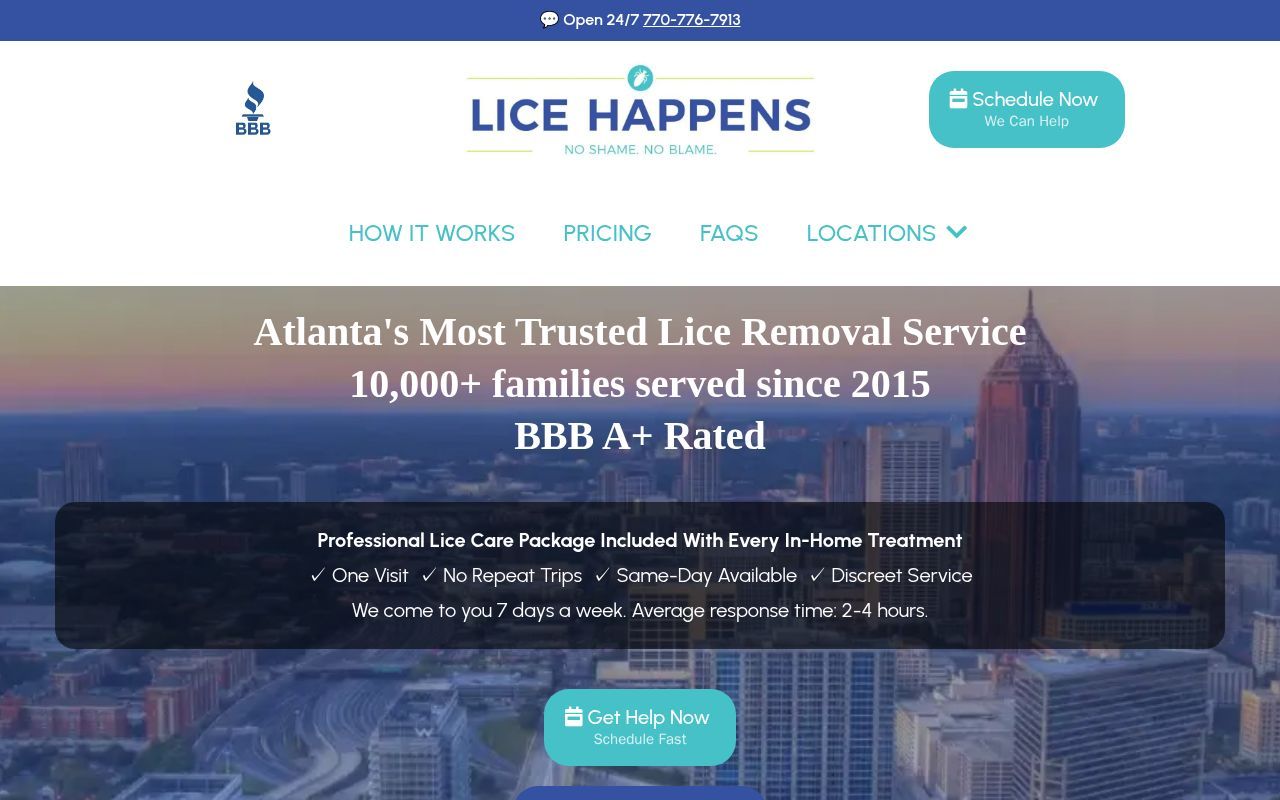 Homepage screenshot of licehappensga.com