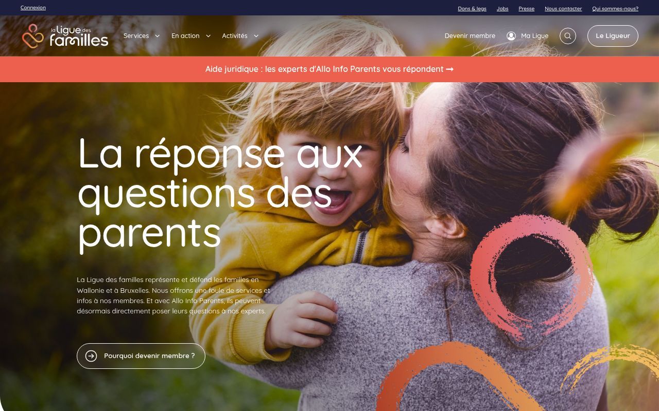 Homepage screenshot of liguedesfamilles.be