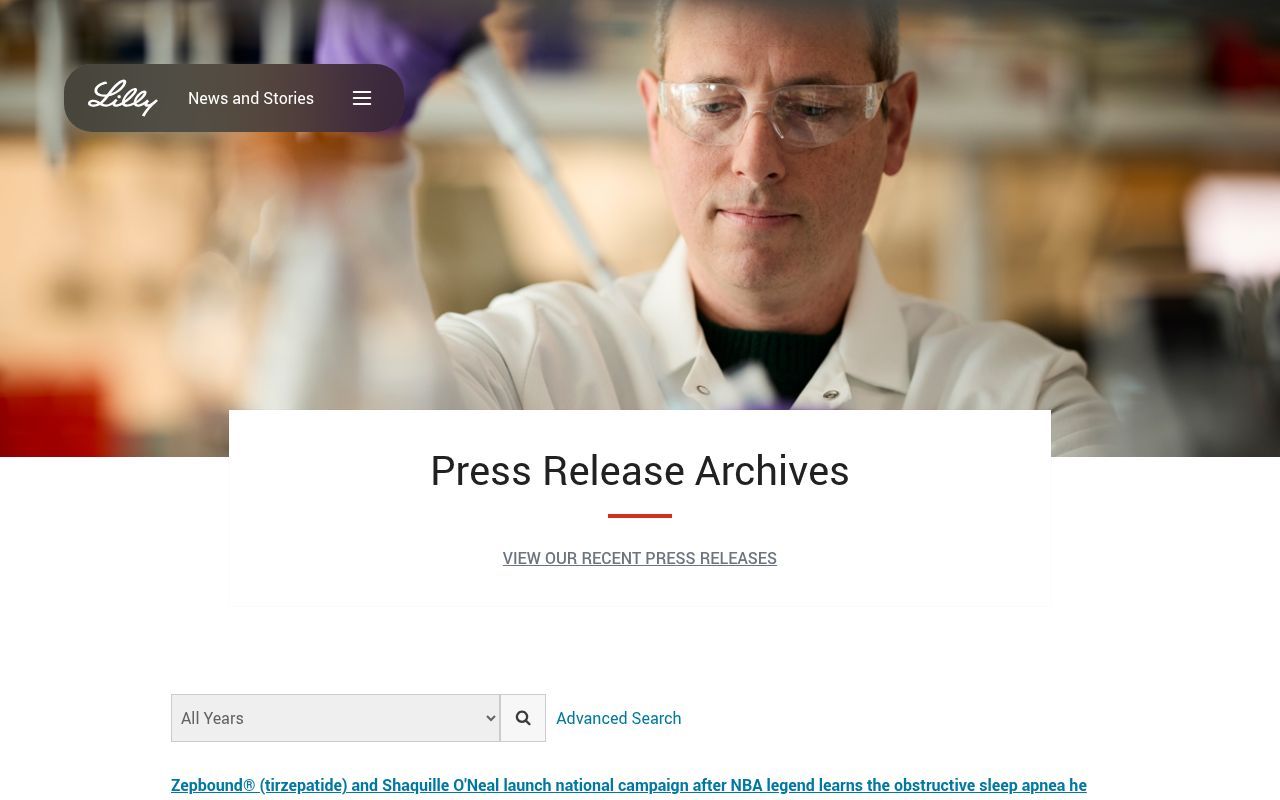 Homepage screenshot of lilly.mediaroom.com