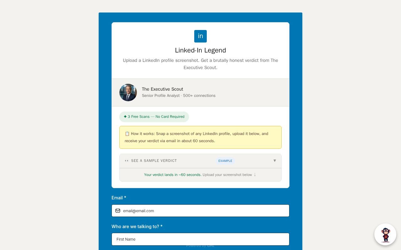 Homepage screenshot of linkedinlegend.lazyent.com