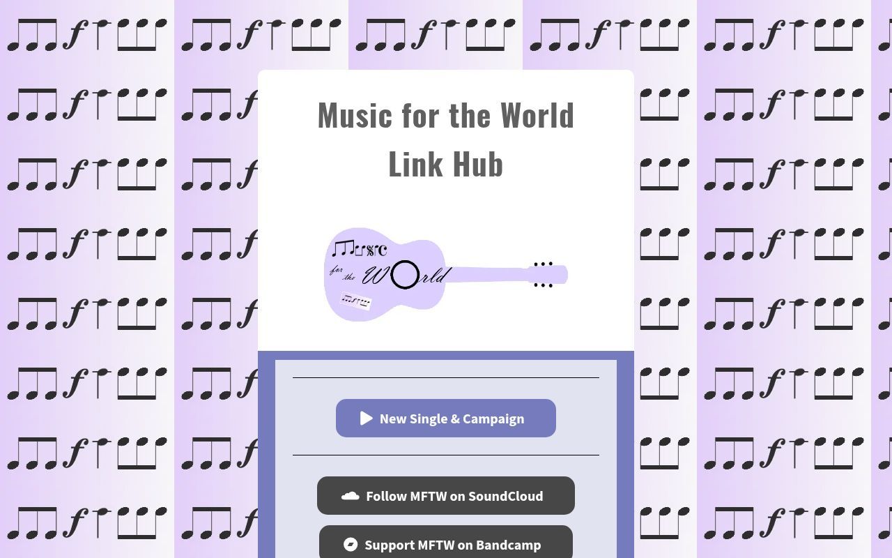 Homepage screenshot of linkhub.musicfortheworld.rocks