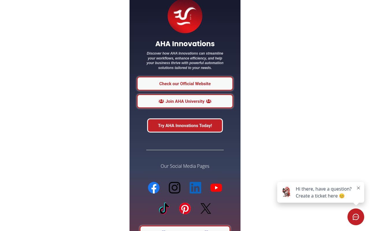 Homepage screenshot of links.aha-innovations.com