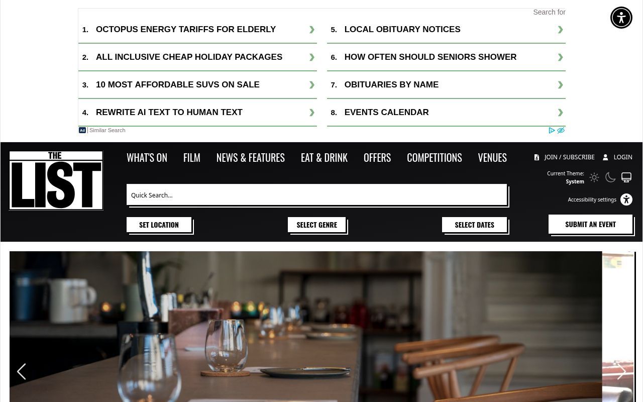 Homepage screenshot of list.co.uk