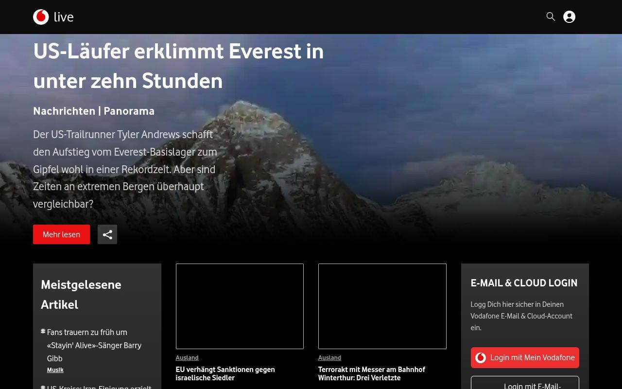 Homepage screenshot of live.vodafone.de
