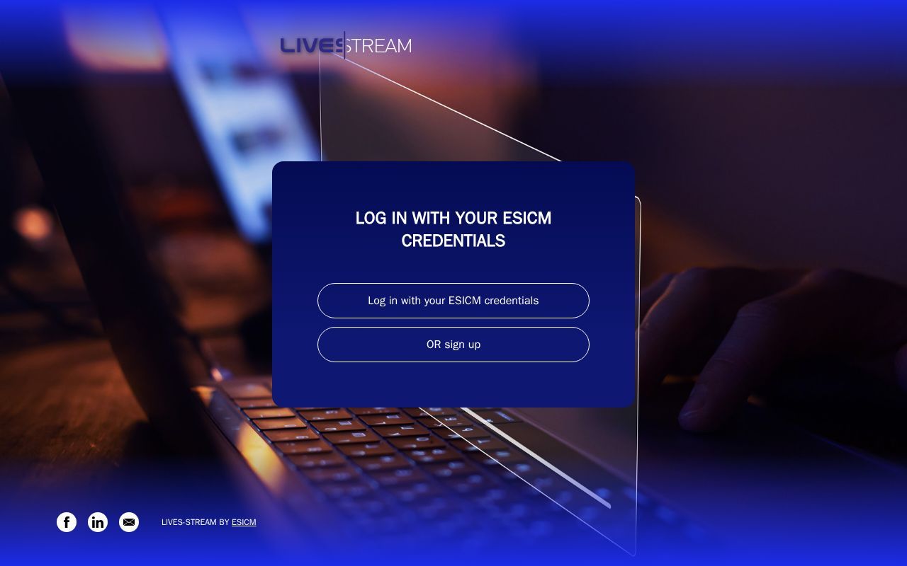 Homepage screenshot of lives-stream.esicm.org