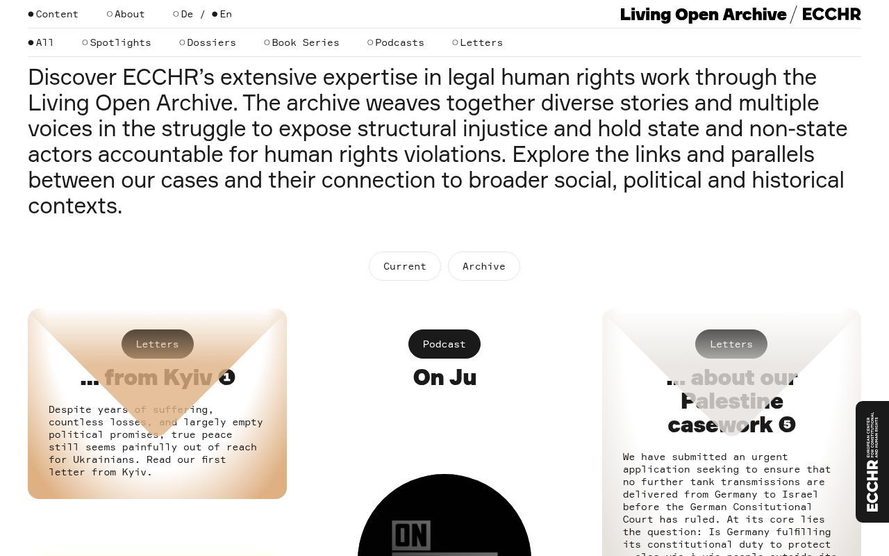 Homepage screenshot of loa.ecchr.eu