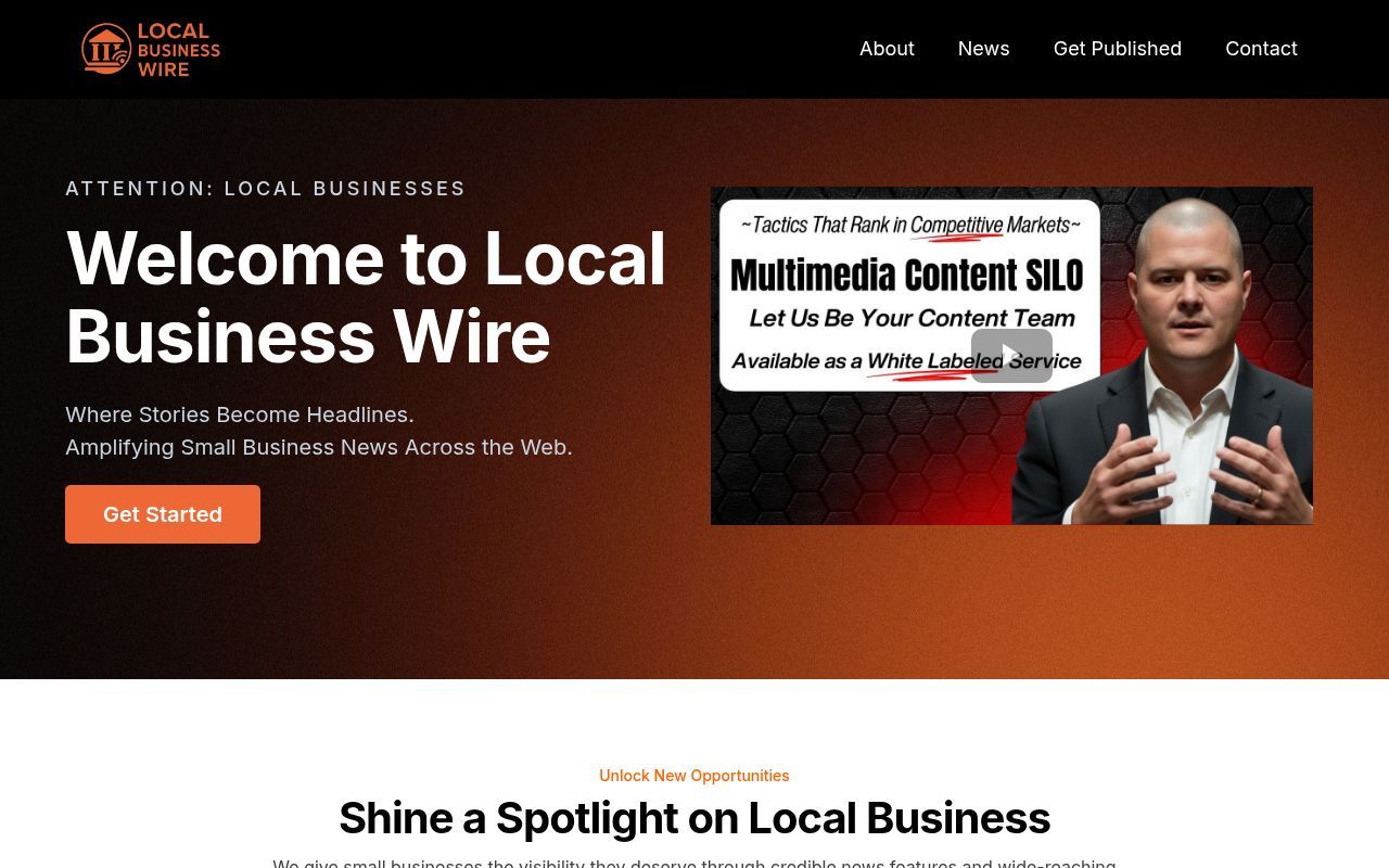 Homepage screenshot of local-business-wire.com