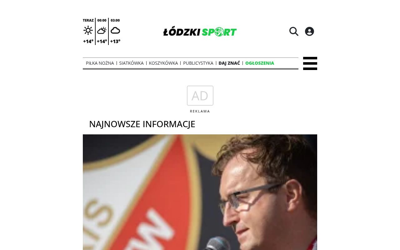 Homepage screenshot of lodzkisport.pl