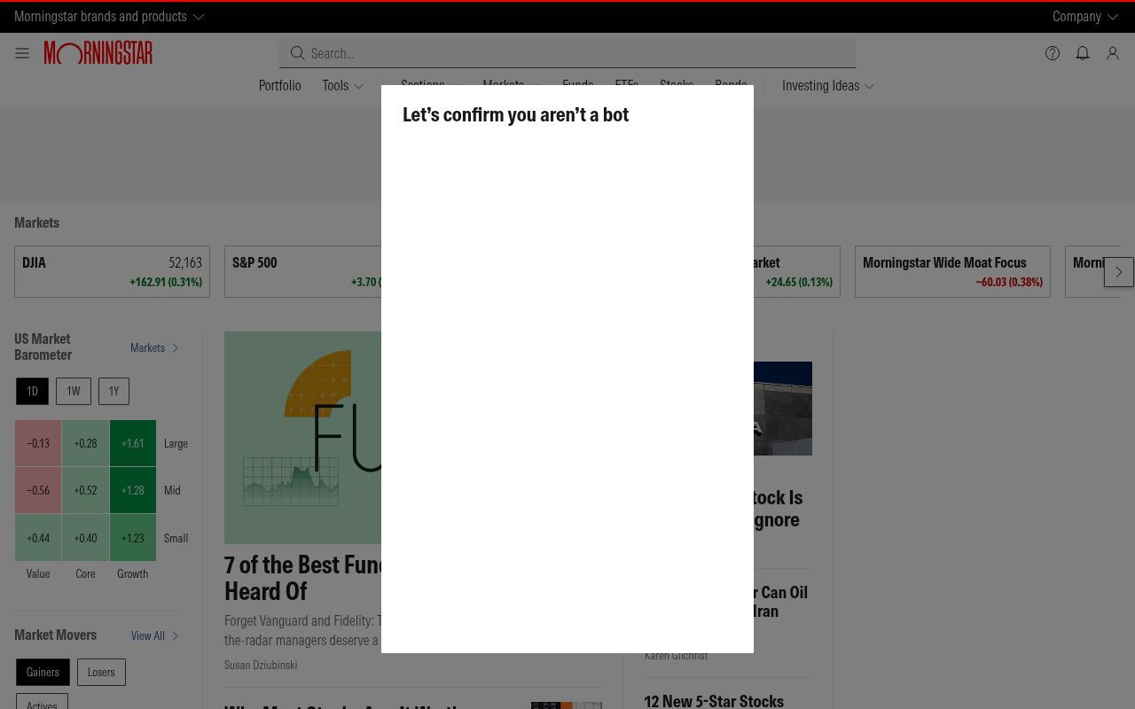 Homepage screenshot of login-prod.morningstar.com