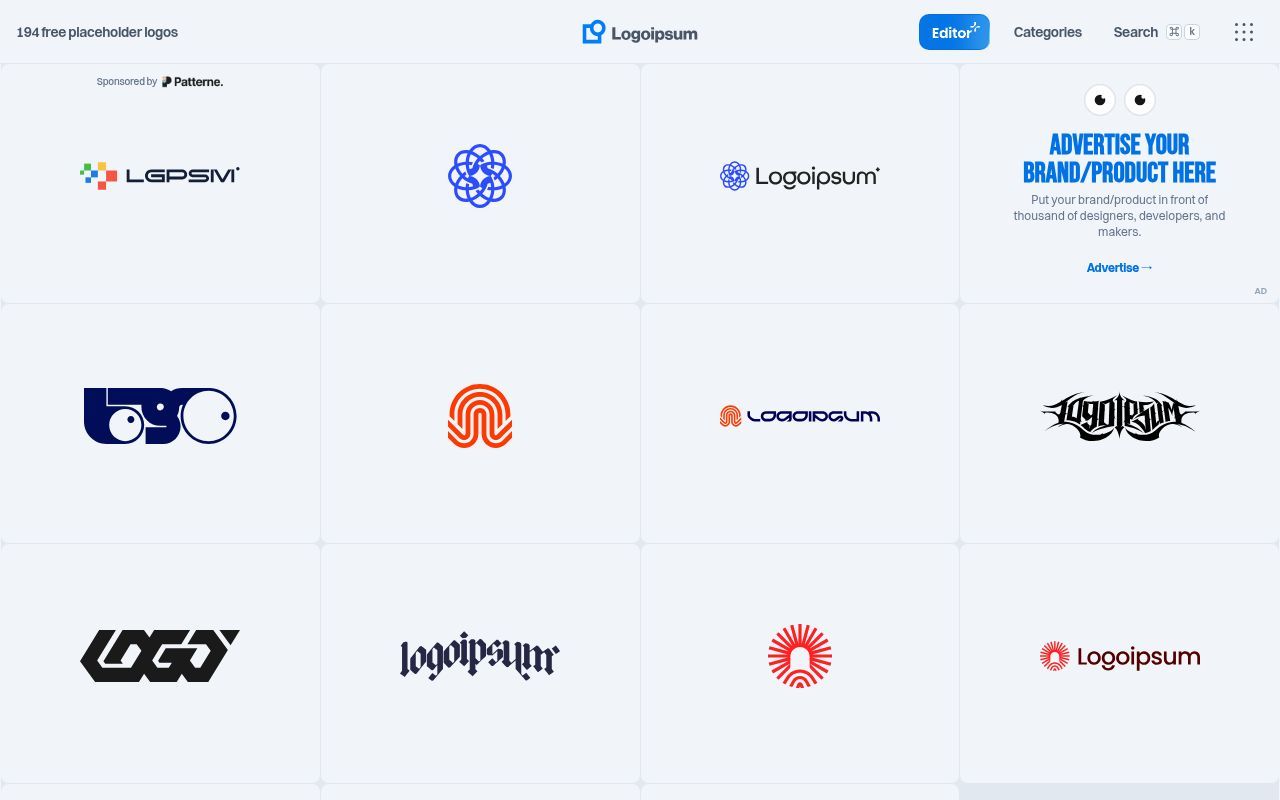 Homepage screenshot of logoipsum.com