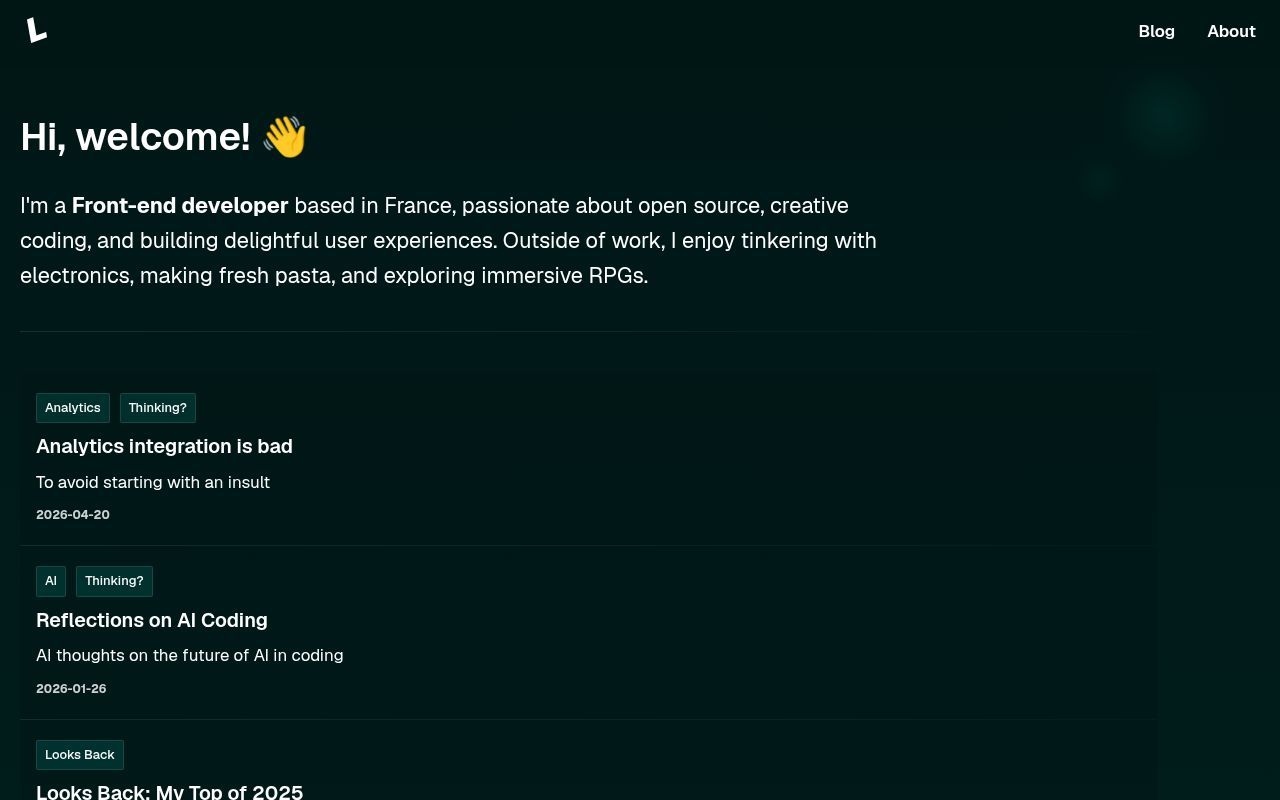Homepage screenshot of loisboubault.dev