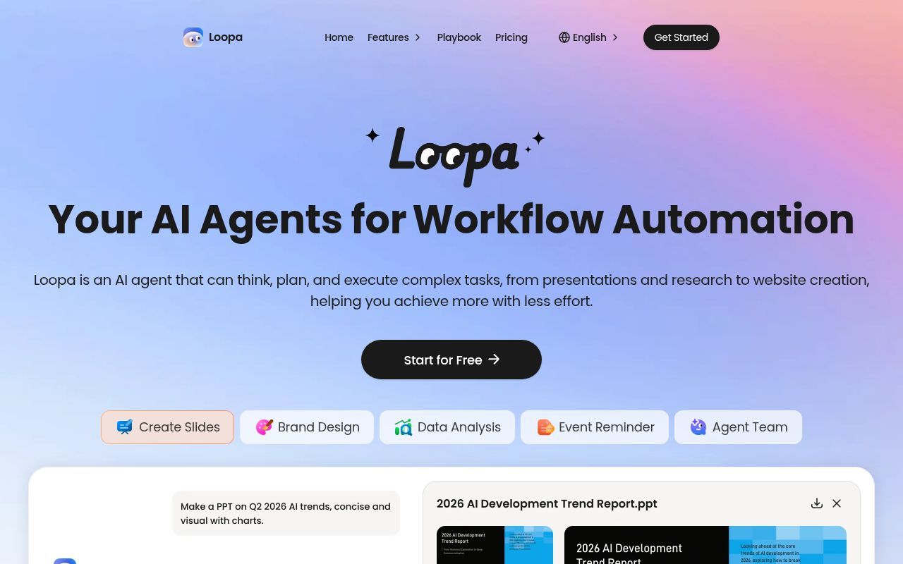 Homepage screenshot of loopa.im