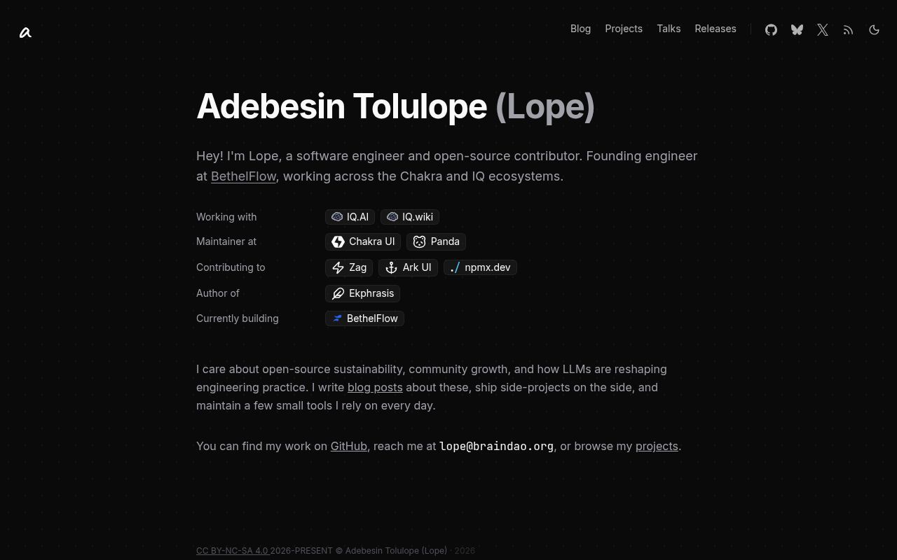 Homepage screenshot of lope.adebesin.com
