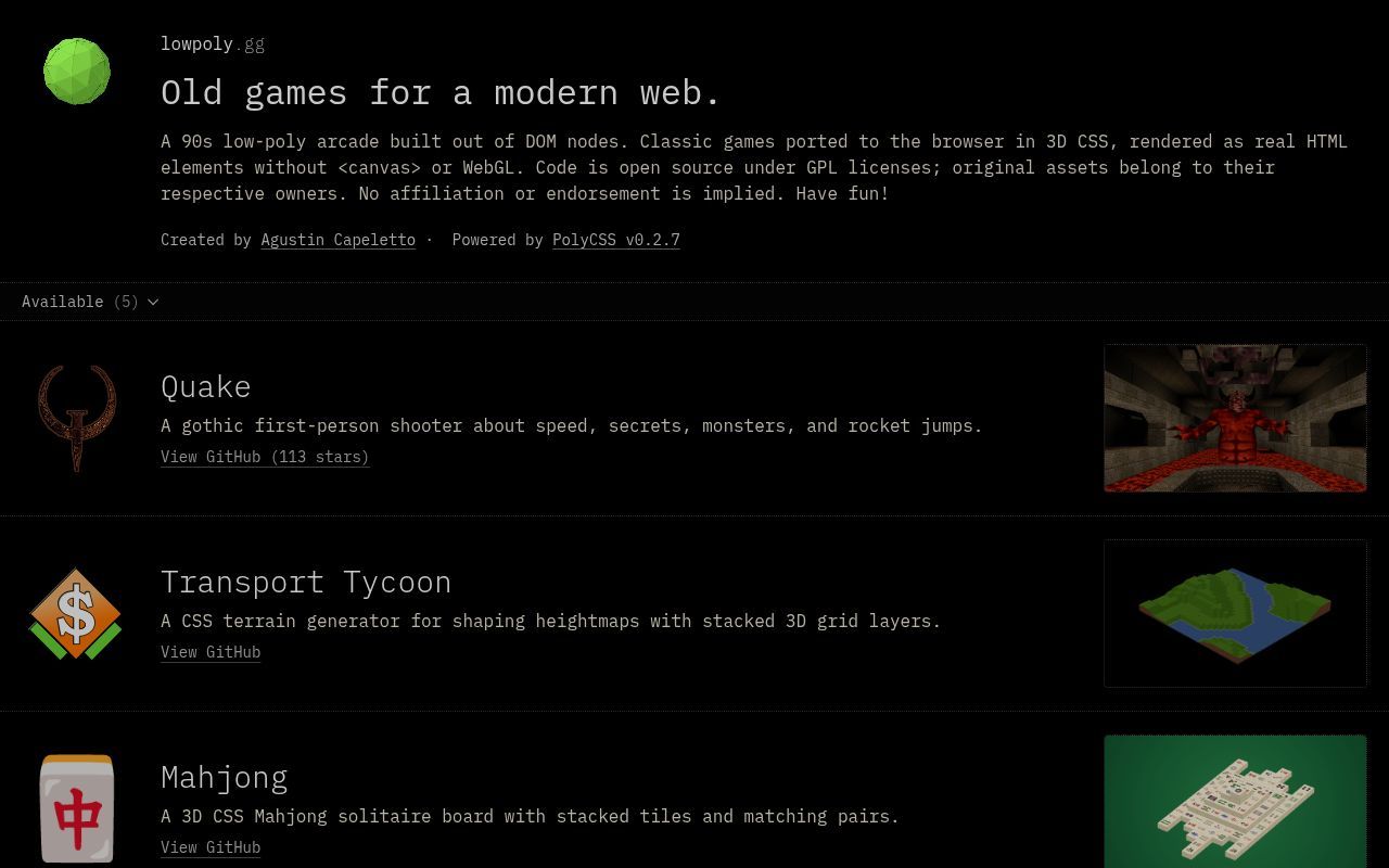 Homepage screenshot of lowpoly.gg