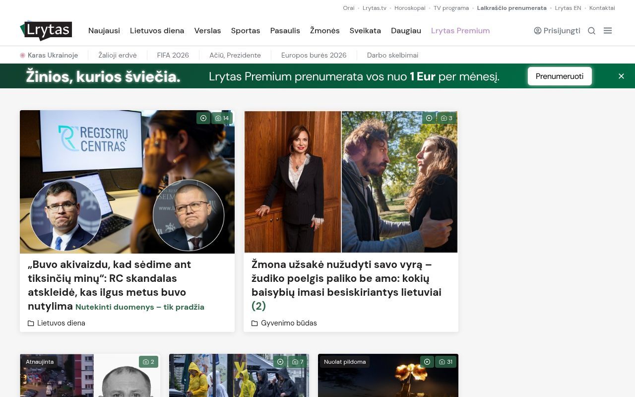 Homepage screenshot of lrytas.lt