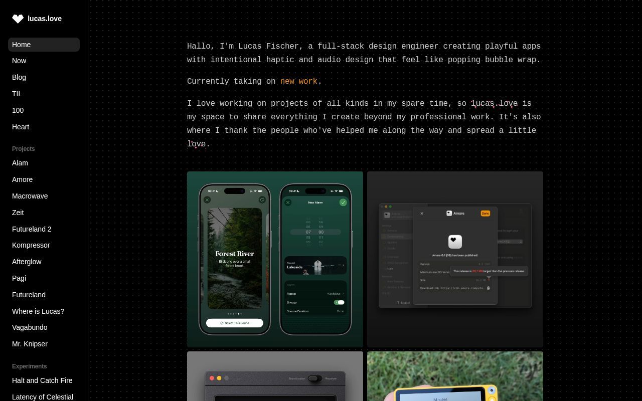 Homepage screenshot of lucas.love