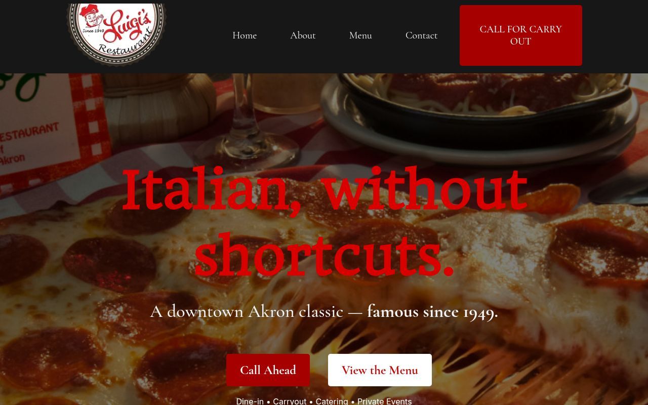 Homepage screenshot of luigisrestaurant.com