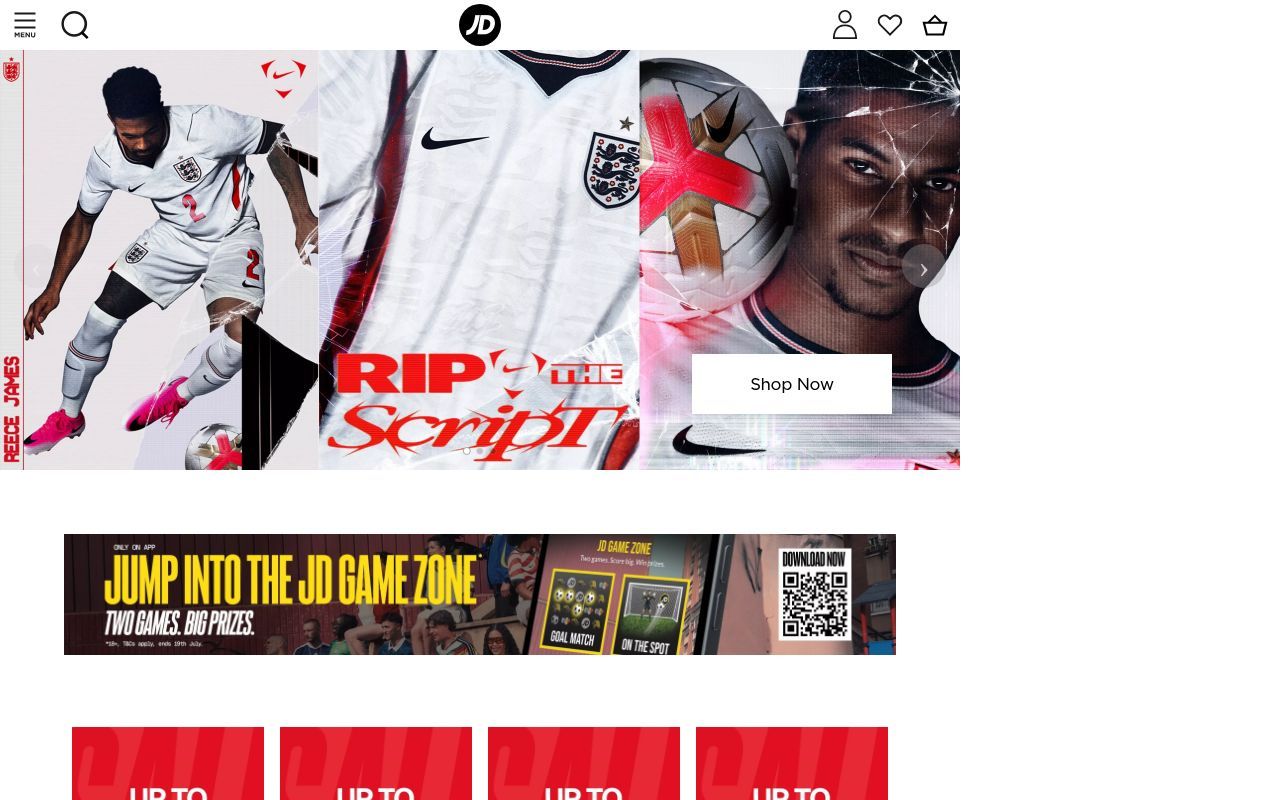 Homepage screenshot of m.jdsports.co.uk