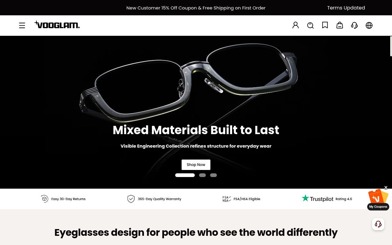 Homepage screenshot of m.vooglam.com