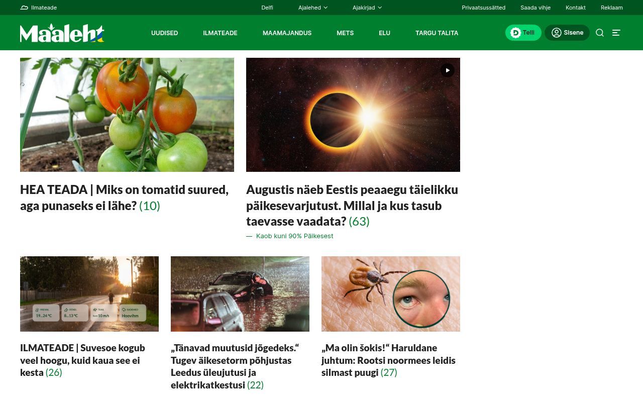 Homepage screenshot of maaleht.delfi.ee