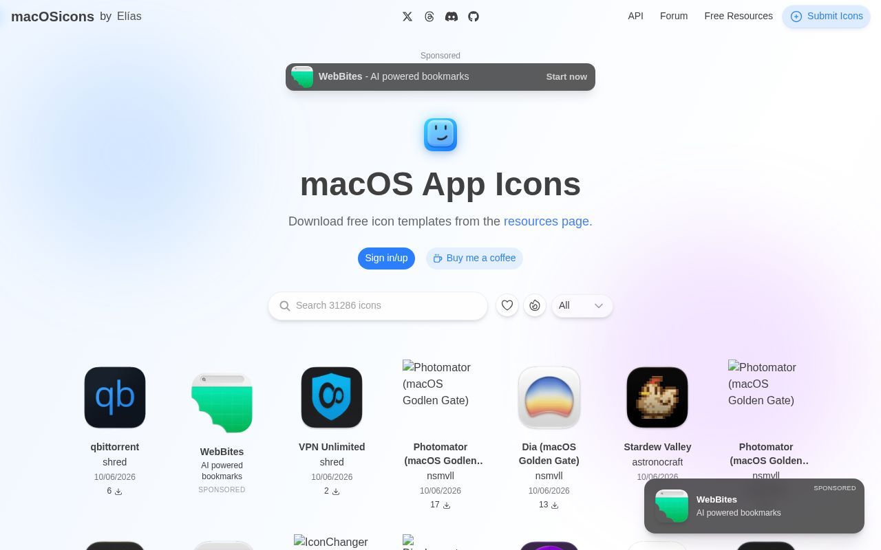 Homepage screenshot of macosicons.com