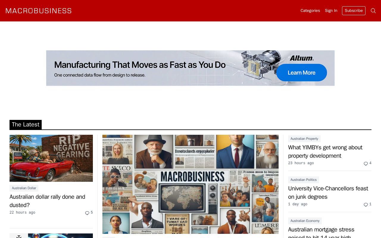 Homepage screenshot of macrobusiness.com.au