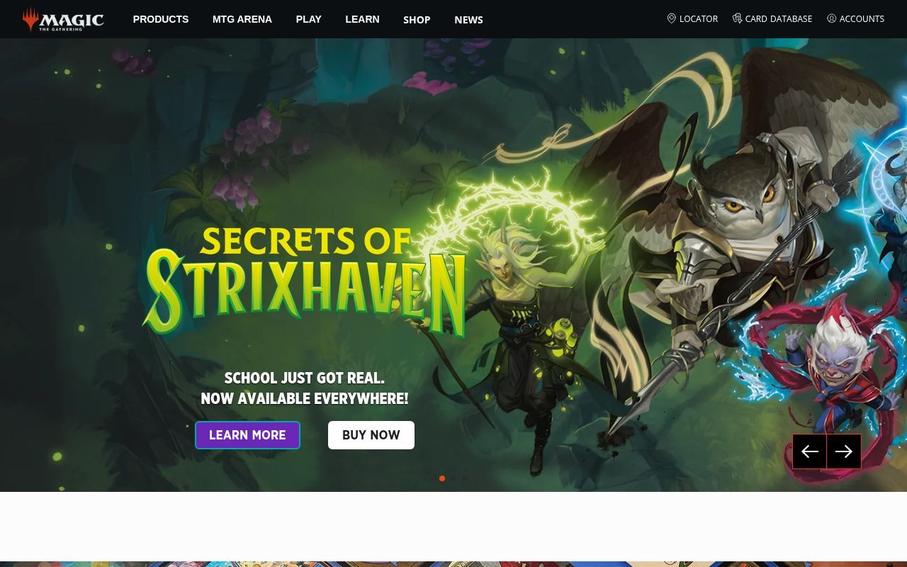 Homepage screenshot of magic.wizards.com