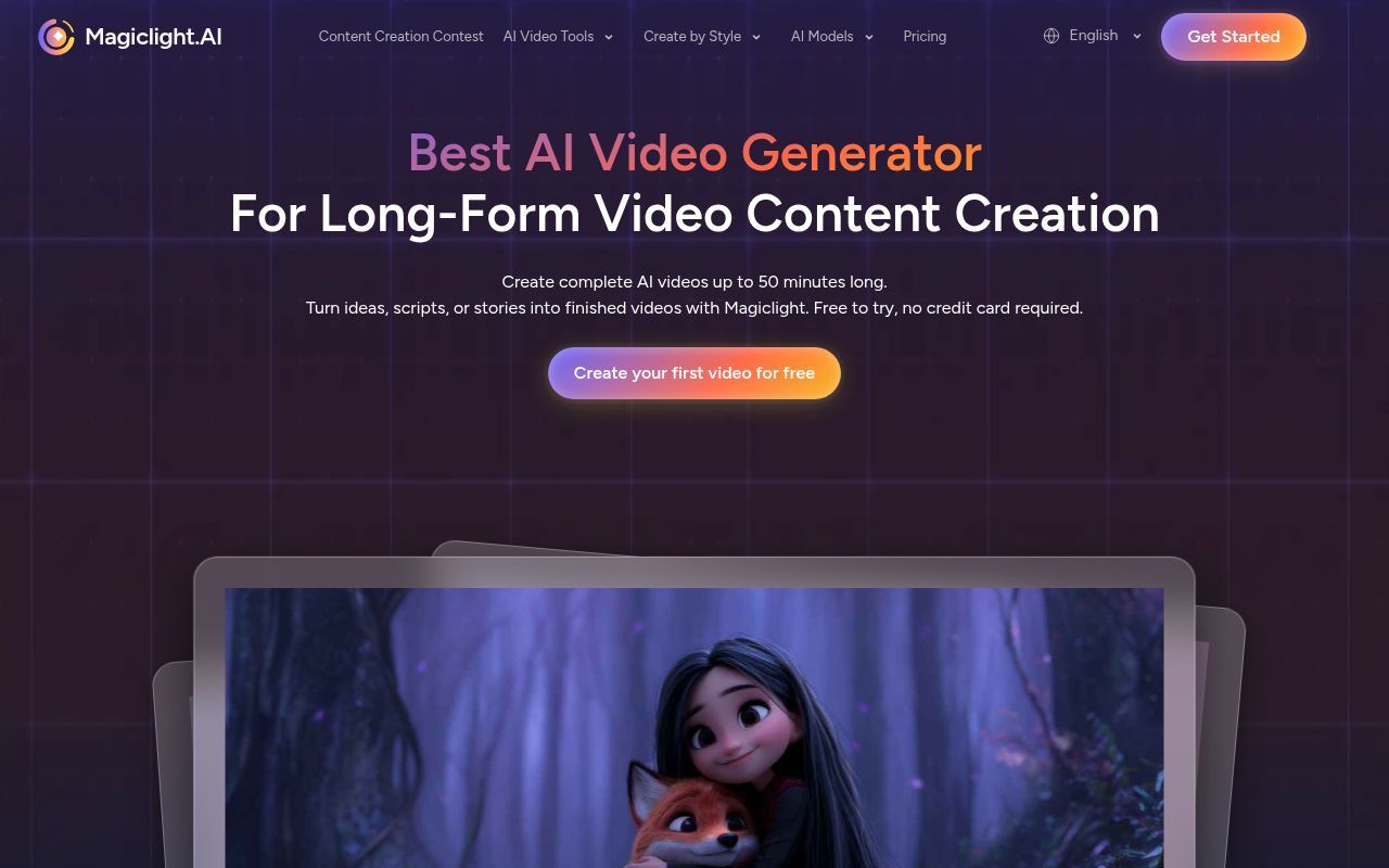 Homepage screenshot of magiclight.ai