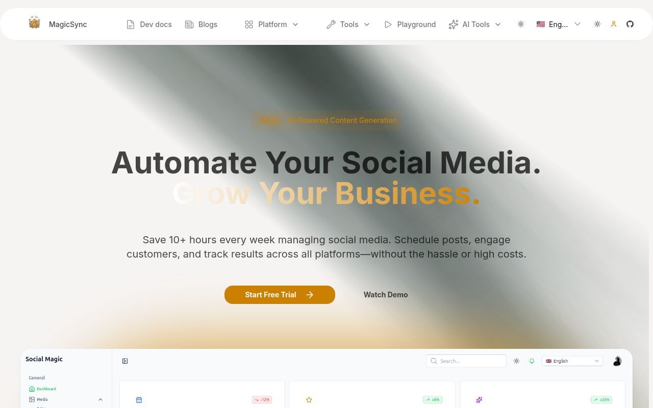 Homepage screenshot of magicsync.dev