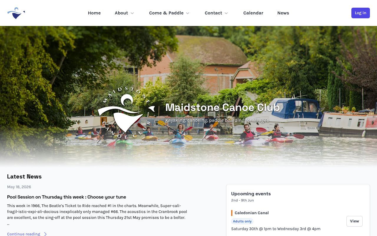 Homepage screenshot of maidstonecanoeclub.net