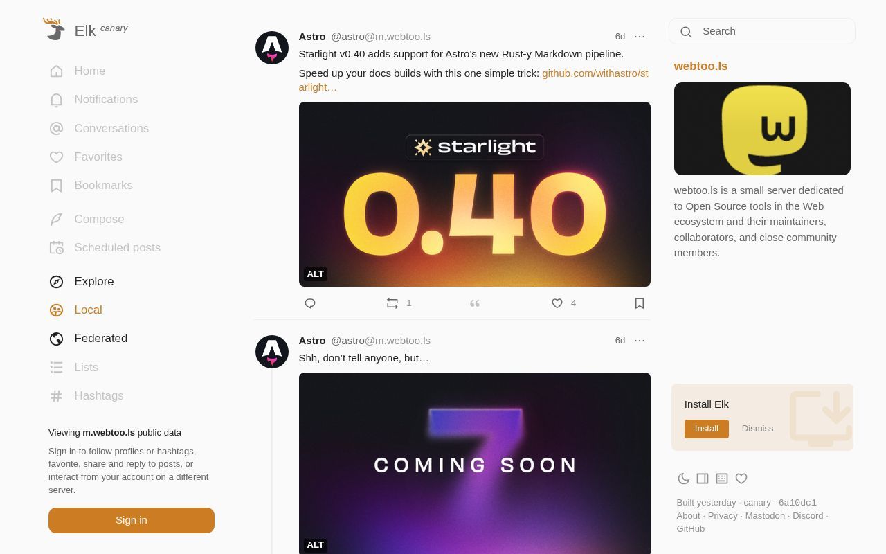 Homepage screenshot of main.elk.zone