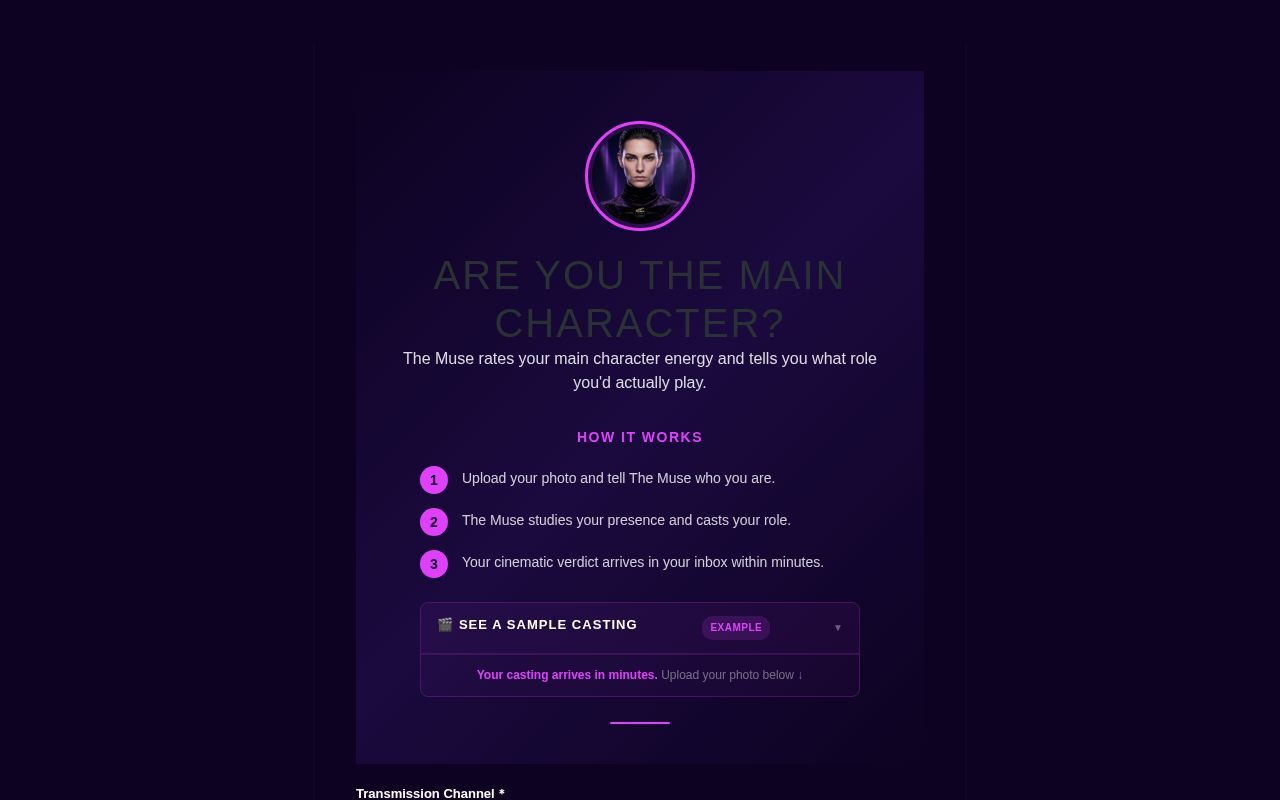 Homepage screenshot of maincharacter.lazyent.com