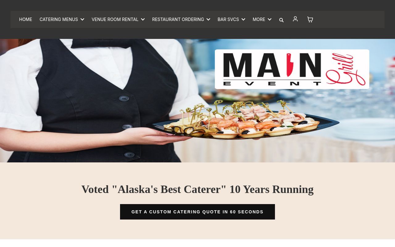Homepage screenshot of maineventcateringak.com