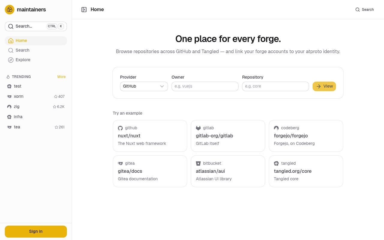 Homepage screenshot of maintainers.space