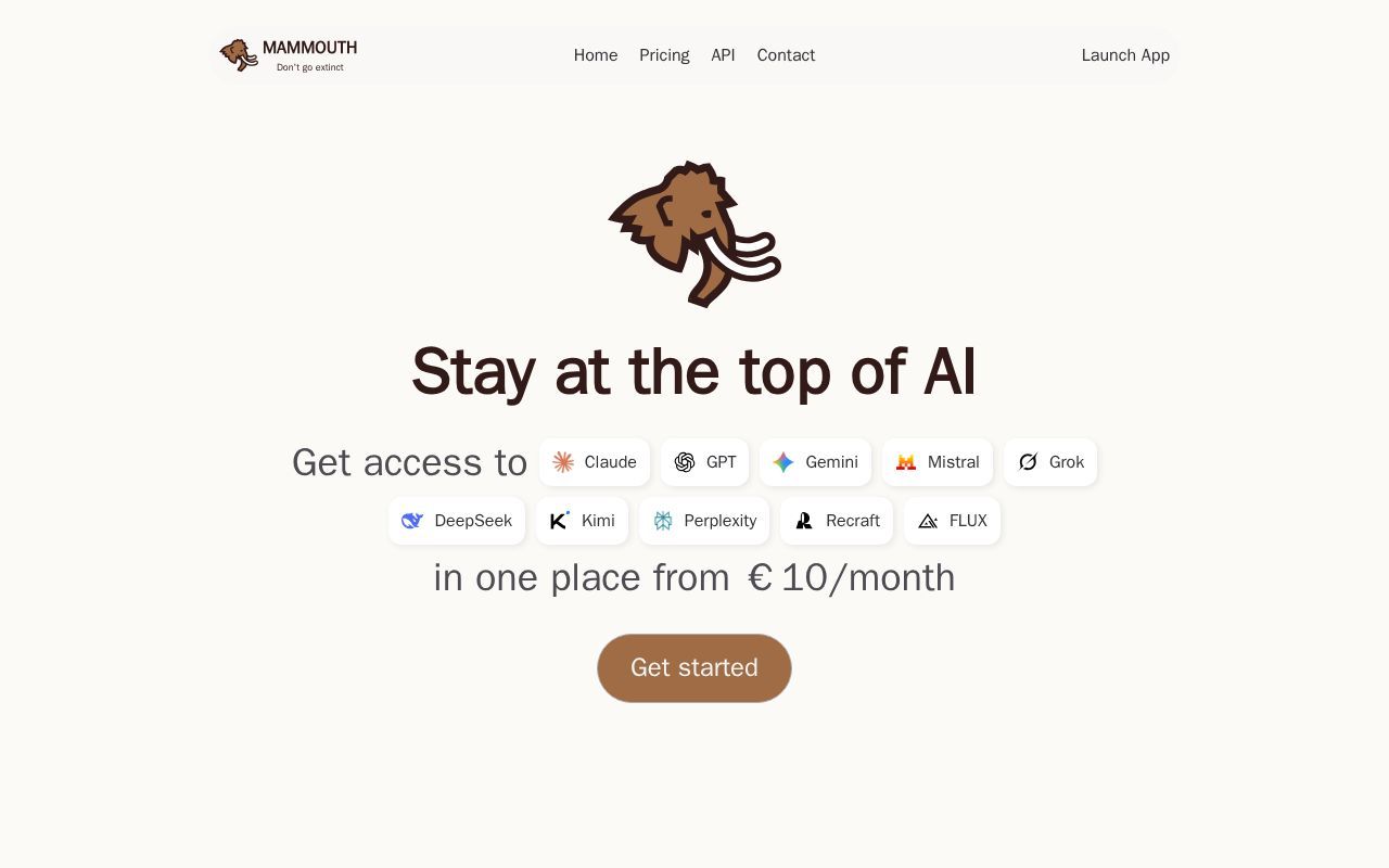 Homepage screenshot of mammouth.ai