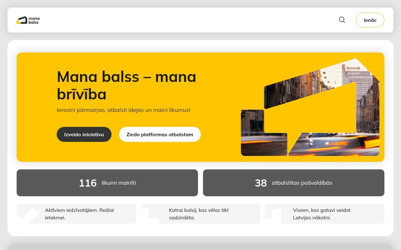 Homepage screenshot of manabalss.lv