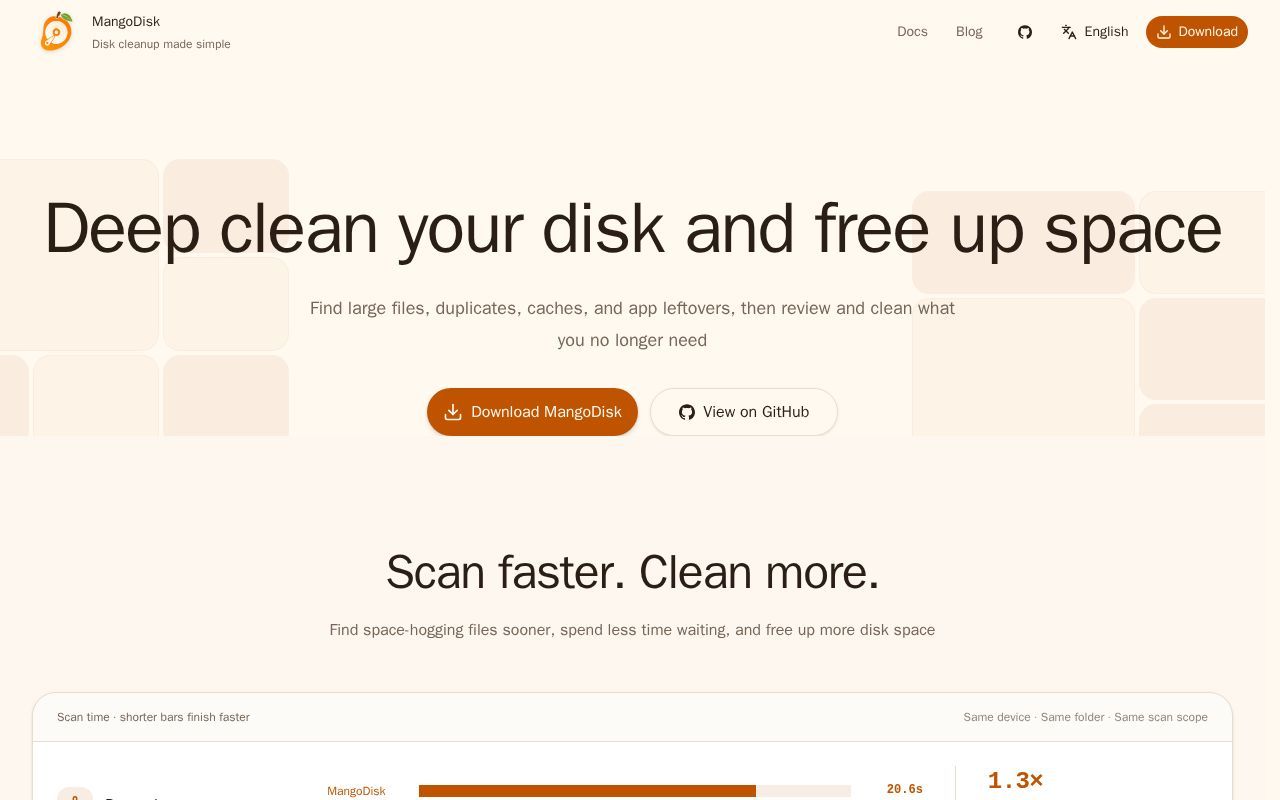 Homepage screenshot of mangodisk.app