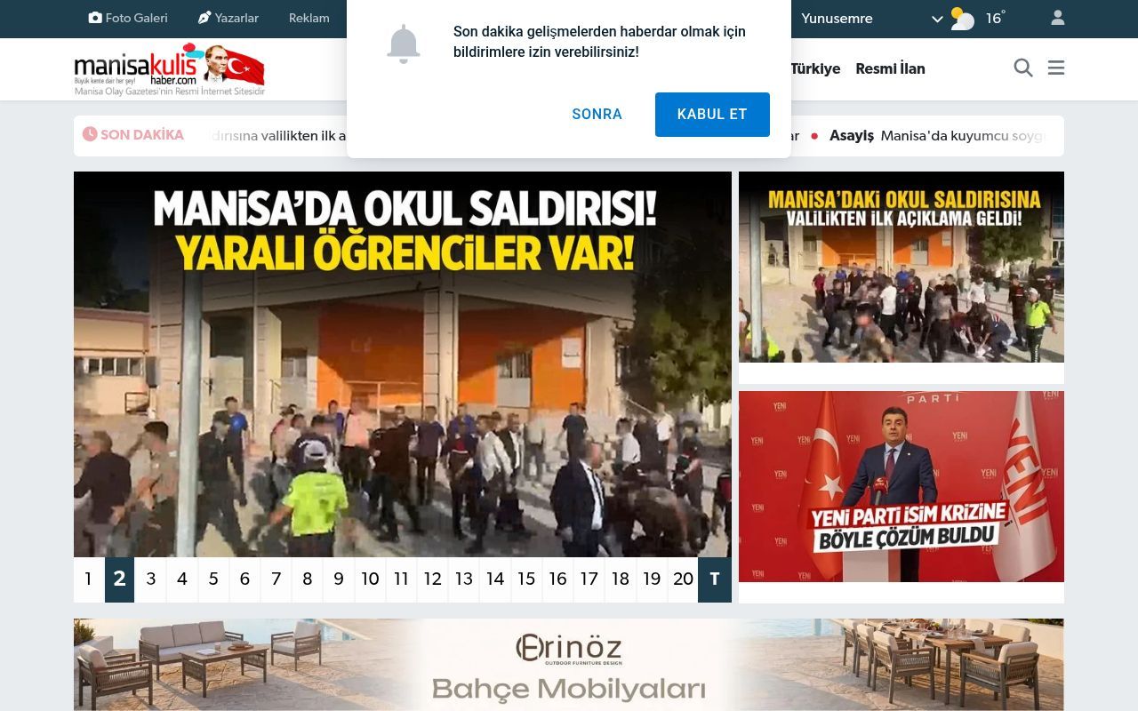 Homepage screenshot of manisakulishaber.com