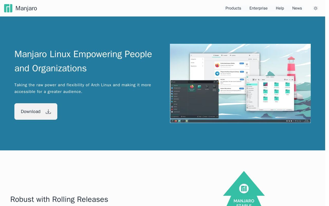 Homepage screenshot of manjaro.org
