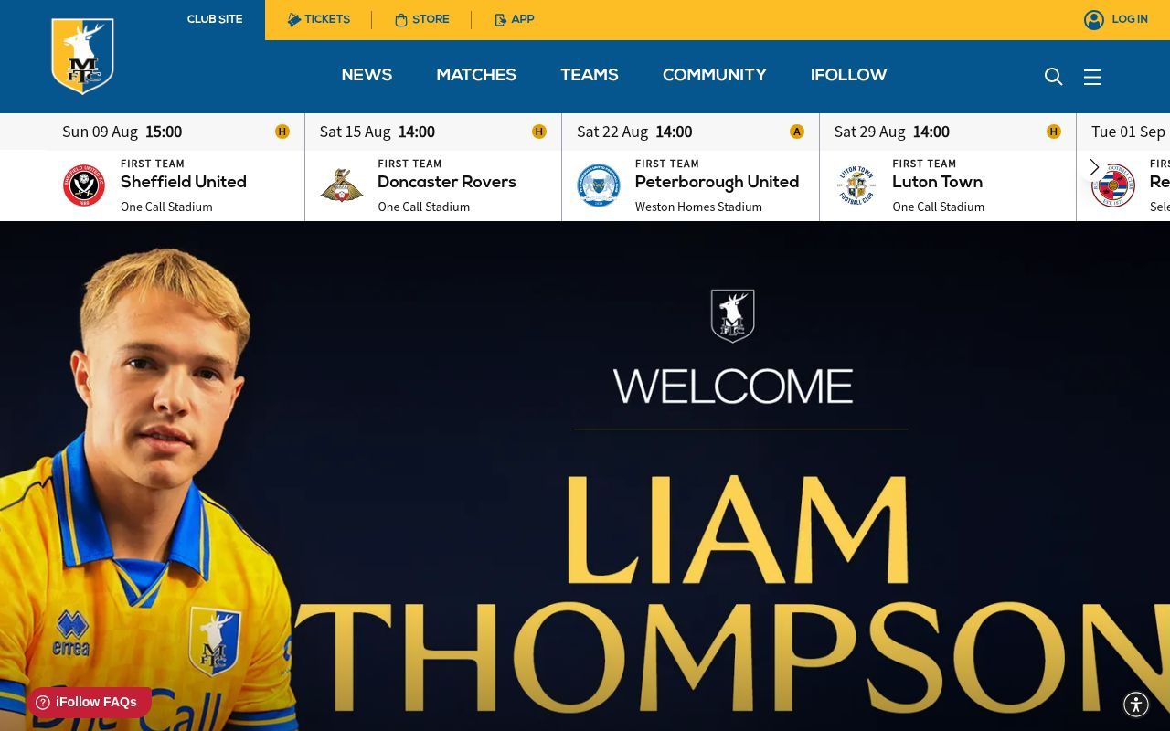 Homepage screenshot of mansfieldtown.net
