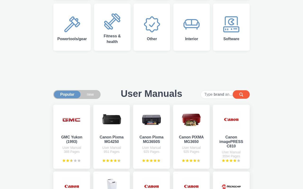 Homepage screenshot of manuals.co.uk