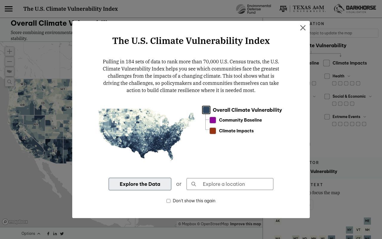 Homepage screenshot of map.climatevulnerabilityindex.org