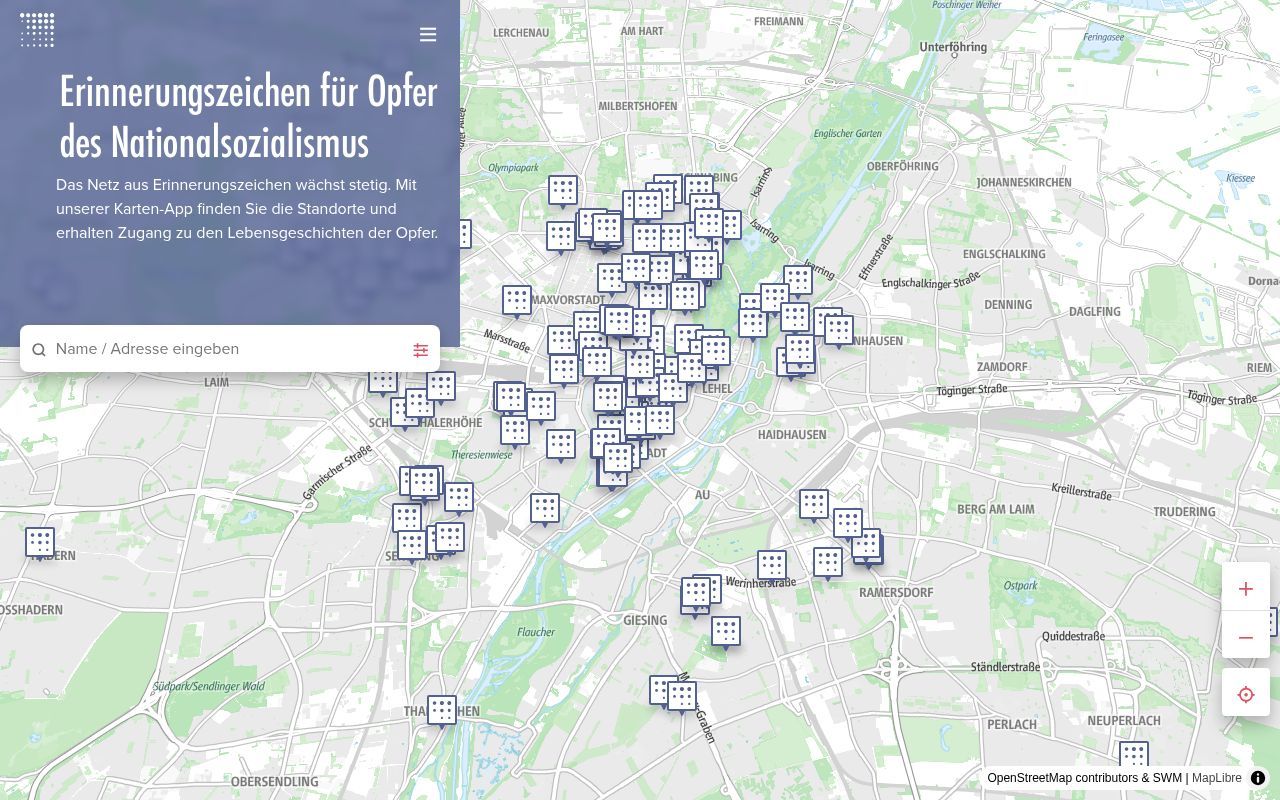 Homepage screenshot of map.erinnerungszeichen.de