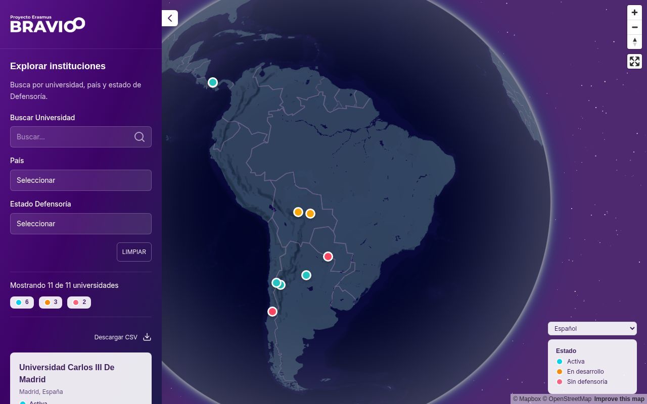 Homepage screenshot of mapa.bravioo.enreda.coop