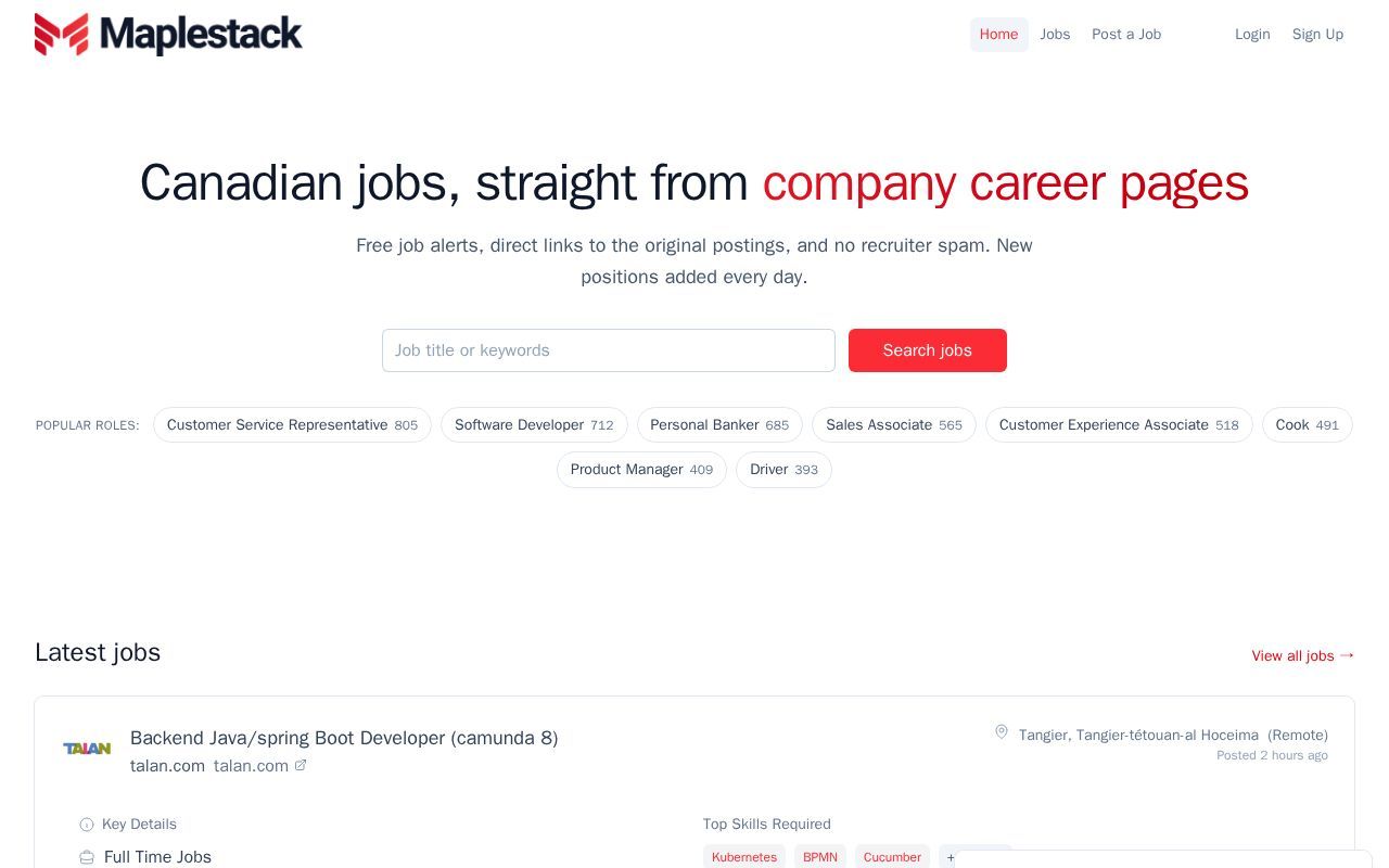 Homepage screenshot of maplestack.ca