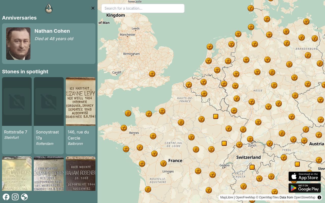 Homepage screenshot of maps.stolpersteine.app