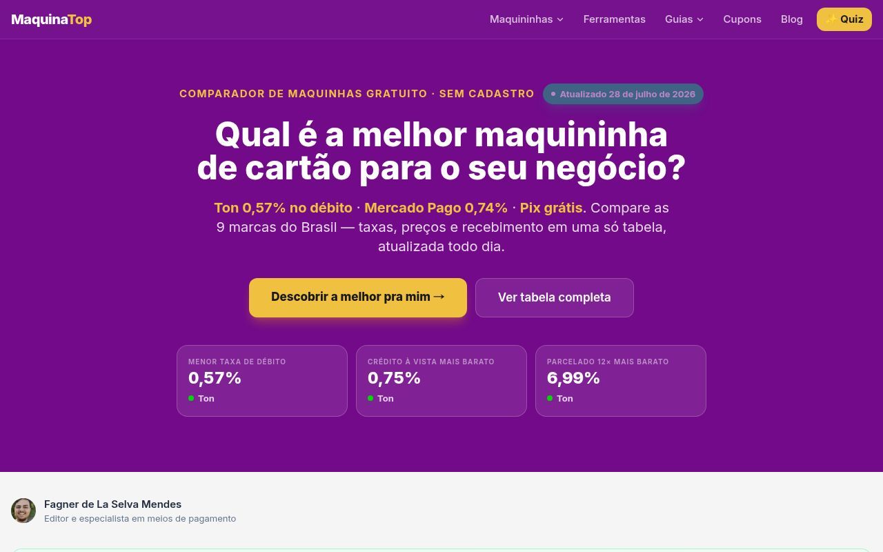 Homepage screenshot of maquinatop.com.br