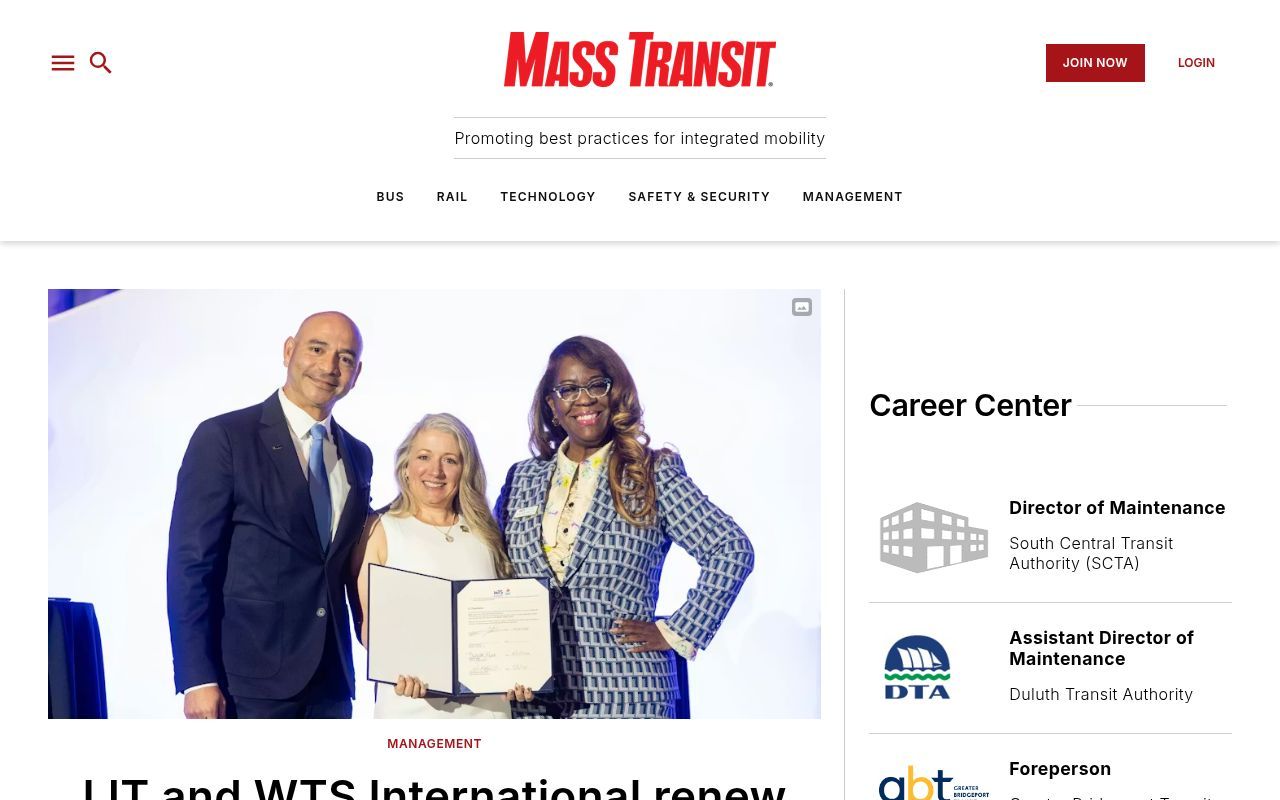 Homepage screenshot of masstransitmag.com