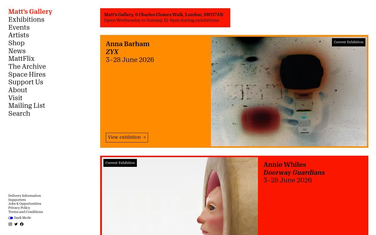 Homepage screenshot of mattsgallery.org